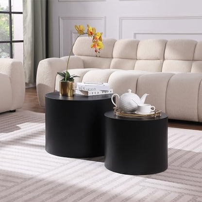 18.9" Black Nesting Coffee Table Set of 2, Modern Round Coffee Tables Circle Side Table for Small Space, Accent End Table Set, No Assembling, Matte Black - color: 18.9" Black