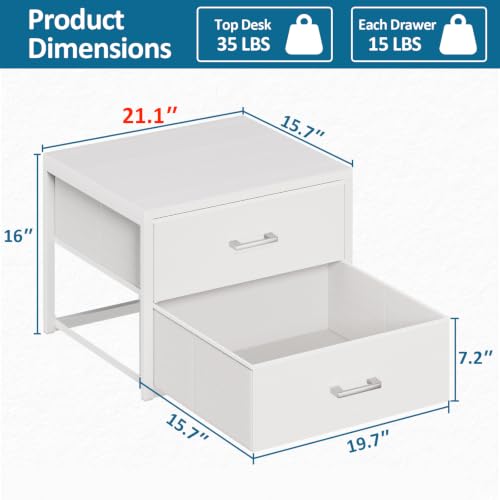 2 Fabric Drawer for Closet Storage: Stackable Dresser, White | Short Clothes Organizer Drawers with Metal Frame, 21"W x15.7"D Low Dresser for Inside Closet, Bedroom, Nursery & Small Spaces