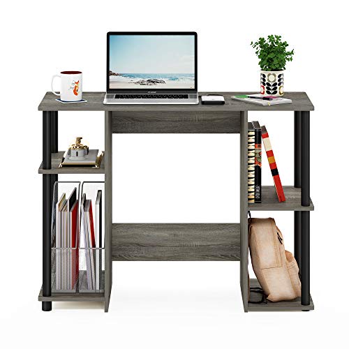 Furinno Jaya Computer Study Desk With Open Storage, French Oak Grey/Black | Side Shelves, Computer Study Desk, Office Desk, for Home Office, Bedroom, Dorm - color: French Oak/Black