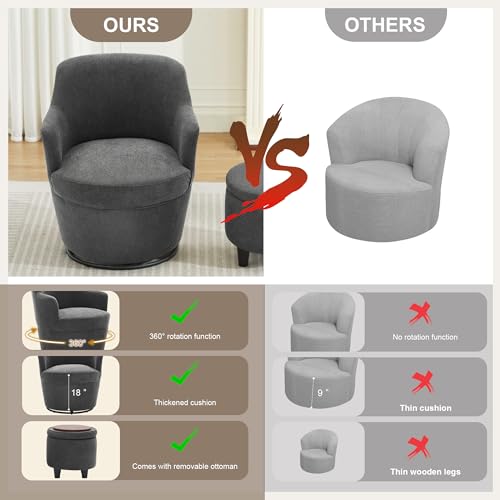 LOULENS Swivel Accent Chair with Storage Ottoman, Dark Gray | Linen, Small, Barrel, Reading Chair, Vanity Chair, Comfy Single Sofa, Armchair, For Living Room, Bedroom - color: Dark Gray