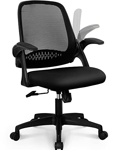 NEO CHAIR Office Desk Chair, Ergonomic Mesh with Flip-Up Arms, All Black | Lumbar Support, Height Adjustment, 360° Swivel and Rolling Base, Space-Saving Design for Home Office, Vanity or Study - color: All Black