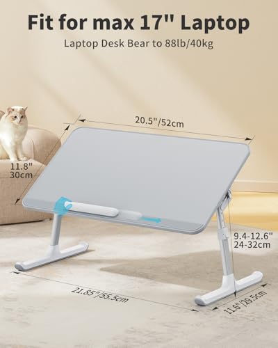 SAIJI Non-Slip Leather Lap Desk Laptop Bed Tray Table, Laptop Stand for Bed | Portable Lightweight Standing Desk for Writing Eating Reading Couch Sofa Floor with Laptop Stopper - color: Gray, size: Medium