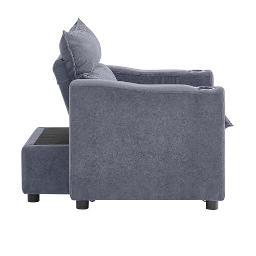 SLEERWAY 3 in 1 Convertible Sleeper Sofa Bed, 36.14" W Easy Pull Out Chair Bed with Dual Cup Holders, Comfy Thick Padding Futon Love Seat with Adjustable Backrest for Living Room Small Space (Grey) - color: Grey, size: 36.14"