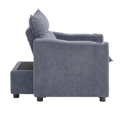 SLEERWAY 3 in 1 Convertible Sleeper Sofa Bed, 36.14" W Easy Pull Out Chair Bed with Dual Cup Holders, Comfy Thick Padding Futon Love Seat with Adjustable Backrest for Living Room Small Space (Grey) - color: Grey, size: 36.14"