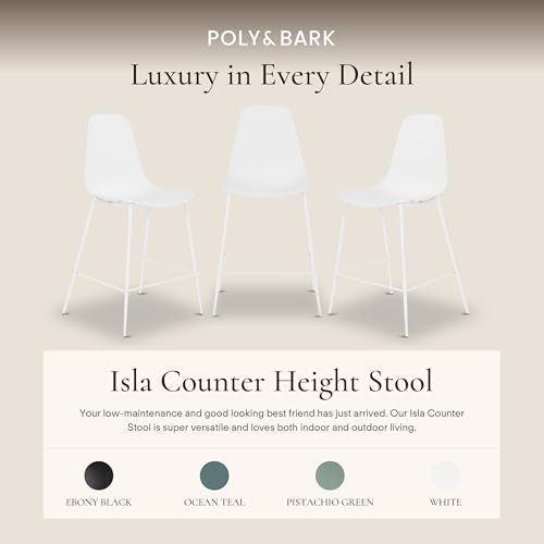 Poly & BARK Isla Bar Stools Set of 3 – Counter Height Bar Stool for Kitchen – Set of Counter Stools – Indoor/Outdoor Barstools – Modern Kitchen Bar Stools - White - color: White, style: Isla Counter Stool Set of 3