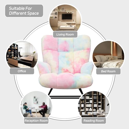 Rocking Chair Nursery Teddy Upholstered Glider Rocker Rocking Accent Chair Padded Seat with High Backrest Armchair Comfy Side Chair for Living Room Bedroom Offices (Colorful Teddy) - color: Colorful
