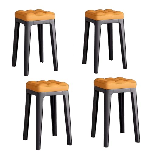 Stackable Chairs, A Set of 4 Dining Chairs with Plastic Legs Portable Upholstered Backless Design Ideal for Restaurants Kitchens - color: Orange