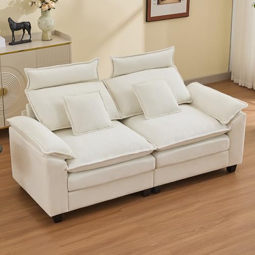 72'' Cloud Modern Loveseat Couch with Detachable Headrest, Modular Sectional Sofa Couch Deep Love Seat, Oversized 2 Seater Chenille Comfy Sofa with Armrests for Living Room, Beige - color: Beige, size: Loveseat