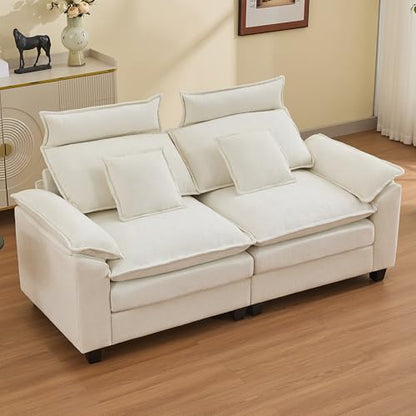 72'' Cloud Modern Loveseat Couch with Detachable Headrest, Modular Sectional Sofa Couch Deep Love Seat, Oversized 2 Seater Chenille Comfy Sofa with Armrests for Living Room, Beige - color: Beige, size: Loveseat