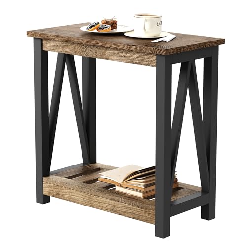 ChooChoo Farmhouse End Table, Narrow Side Table | with Shelf ,Slim Bedside Table ,Small Spaces, Rustic Nightstand, Living Room, Bedroom,Rustic Oak & Black - color: Rustic Oak & Black, size: 1 Pack