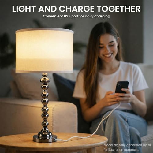 Modern Gourd Table Lamps Set of 2, Touch Control Bedside Lamp for Nightstand with USB Ports, 3-Way Dimmable Nightstand Lamps for Living Room Bedroom Table, Black - color: Black