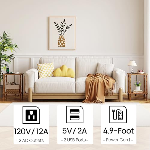 TUTOTAK End Table with Charging Station, Side Table Set of 2, Nightstand | 2-Tier Storage Shelf, Bedside Table with USB Ports, Sofa Table for Small Space, Livingroom, Bedroom Brown TB01BB041C - color: Pure Brown
