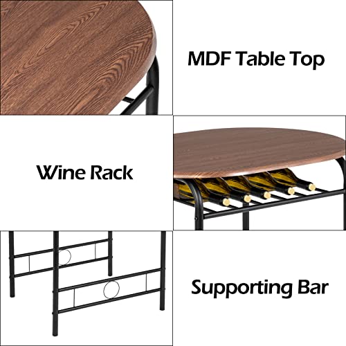 VINGLI 3 Piece Dining Set,Small Kitchen Table Set for 2,Breakfast Table Set for 2,Kitchen Wooden Table and 2 Chairs for Small Space/Dining Room/Apartment,Metal Frame,Wine Rack,Black&Walnut - color: Walnut