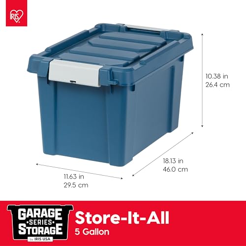 IRIS USA 6-Pack 5 Gal Heavy Duty Lockable Storage Totes with lids, Navy | Built for tools, hardware, emergency supplies and small equipment, Stackable design keeps spaces organized - color: Navy, size: 5 Gal - 6 Pack