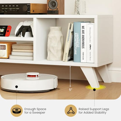 GIANTEX White TV Stand for TVs up to 55", 4-Cubby Modern Entertainment Center with Open Storage Shelves, Wood Media Console Table for Living Room, Bedroom