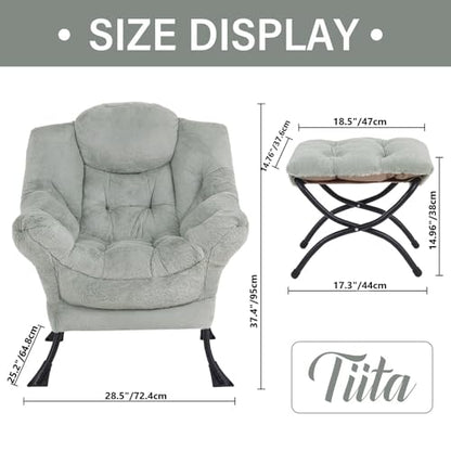 Lazy Chair with Ottoman, Comfy Reading Accent Chair, Plush Green | Foldable Footrest, Padded Seat and Backrest, Side Pocket for Lounging in Living Rooms, Bedrooms, Dorms and Small Spaces - color: Plush-green