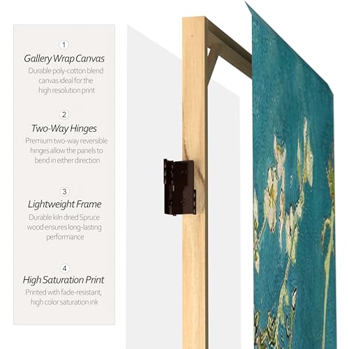 Red Lantern Double Sided Works of Van Gogh Canvas Folding Screen - Almond Blossoms/Wheat Field, 6 ft Tall - 4 Panel - color: Almond Blossoms/Wheat Field, size: 6 Foot Tall - 4 Panel