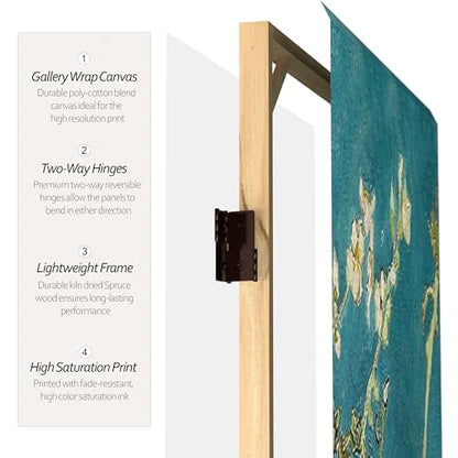 Red Lantern Double Sided Works of Van Gogh Canvas Folding Screen - Almond Blossoms/Wheat Field, 6 ft Tall - 4 Panel - color: Almond Blossoms/Wheat Field, size: 6 Foot Tall - 4 Panel