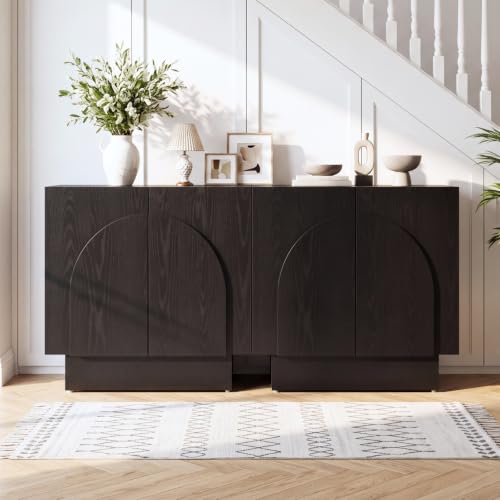 Ya-Home Black Sideboard Buffet Cabinets with Storage, Modern Buffet Coffee Bar Table Stand Cabinets with Arched Doors, Farmhouse Wooden TV Media Console Table Credenza for Living Room/Entryway, 2PCS - color: Black, size: Set of 2