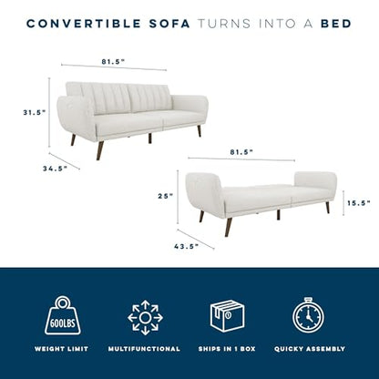 Novogratz Brittany 82 Inch Futon Sofa Bed in Faux Leather, Upholstered Couch Sleeper with Tufted Back, Mid-Century Modern Design, Light Gray - color: Light Gray