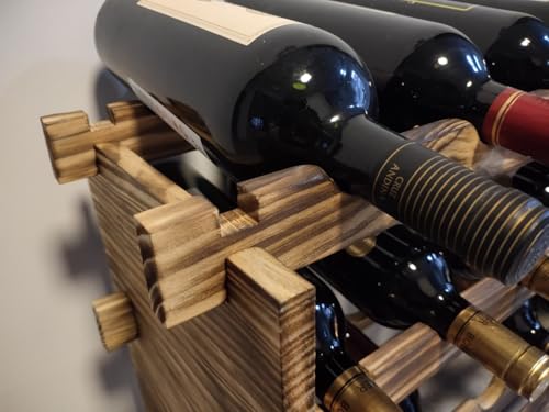 32-Bottle 4-Tier Stackable Wine Rack – Freestanding Carbonized Pine Organizer for Home Bar, Kitchen, Countertop, Modular DIY Design - size: 32 Bottle