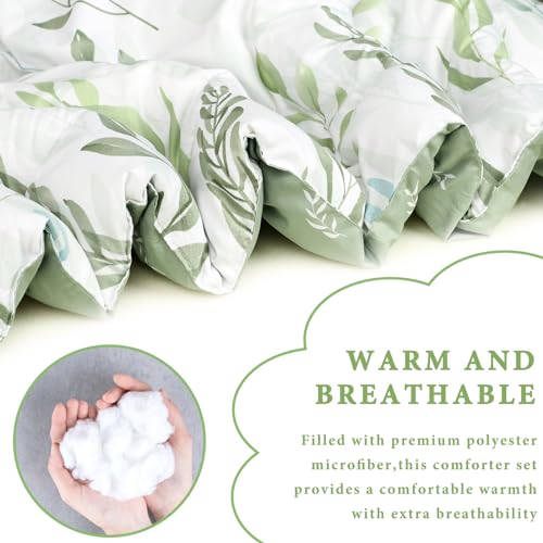 DILIMI Full Size Comforter Set for Girls, 5 Pieces Reversible Bedding Set, Ultra Soft Green Leaf Full Size Bed Comforter Sets with Sheet, Comforter, Flat Sheet, 2 Pillowcase - color: Green Leaf, size: Full