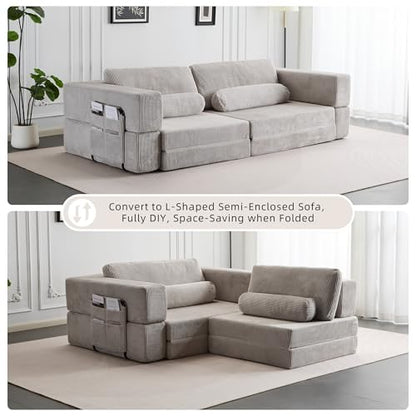 49" Foldable Modular Studio Couch, Space Saver Bed with High Density Foam, Sofa Individual with Creative Shape for Apartment Leisure Scenes, Light Grey - color: Light Grey