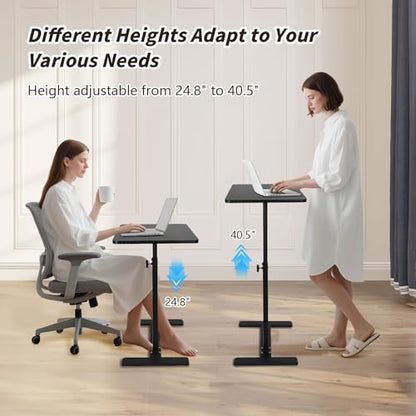 Adjustable Height C Shaped Side Table with Wheels 40 * 60cm | 360° Swivel TV Tray Table, Mobile End Table for Living Room Bedroom Sofa Bed Office - color: Black