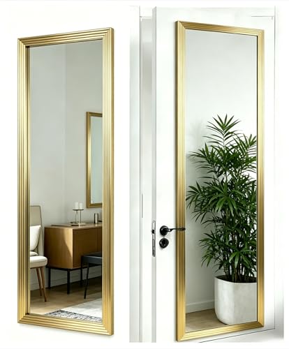 13x49 Gold Full Length Mirror Over The Door, Wall Mounted Full Body Mirror, Door Hanging Metal Aluminum Alloy Frame Dressing Mirror for Bedroom, Living Room, Entryway, Gold