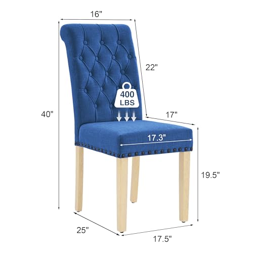 adochr Linen Dining Chairs Set of 4, Armless Parsons Chairs,Dark Blue | Wooden Legs & Tufted Buttons, Upholstered Dining Room Chair for Kitchen/Dining Room/Living Room - color: Dark Blue, size: 4PCS