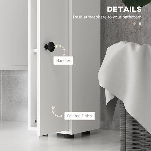 kleankin Narrow Tall Bathroom Storage Cabinet 71" Slim with Drawer White | Freestanding Bathroom Cabinet, Open Shelves, 2 Doors, Adjustable Shelves, Small Spaces