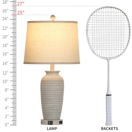 CINSARY 25" Farmhouse Jar Table Lamps Set of 2, 3 Way Touch Control Rustic Bedside Lamps with USB A+C Ports & AC Outlet, Pot Nightstand Lamps for Bedroom Living Room (LED Bulbs Included) - color: Light Gray