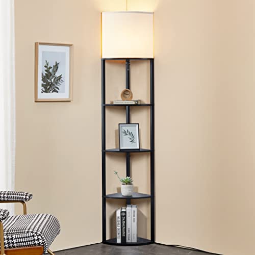 ATAMIN Corner Floor Lamp with Shelves – Tall Corner Lamp with Pull Chain Switch – Modern Floor Lamp for Living Room, Bedroom, or Office Alvis Edge - color: Black