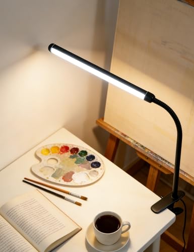 2 Pack Clip On LED Desk Lamp, 3 Lighting Modes 10 Brightness Levels, Flexible Goose Neck Swing Arm Task Lamp, Eye Caring USB Powered Clamp Light for Home Office Study Reading Bedside - color: 12inch/black