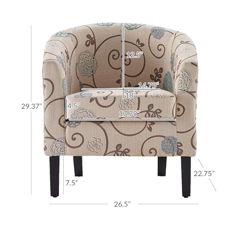 BELLEZE Living Room Chair, Linen Round Accent Barrel Chair, Club Tub Sofa Chair for Bedroom, Corner Chair with Flared Legs and Cozy Soft Padding - Highland (Floral Print) - color: Floral Print, style: Barrel Chair