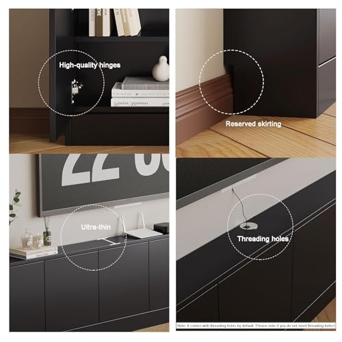 Black TV Stand Narrow Wooden TV Cabinet Storage Console Table with Adjustable Shelf Free-Standing Media Console for Living Room Practical(100 cm) - size: 100 cm
