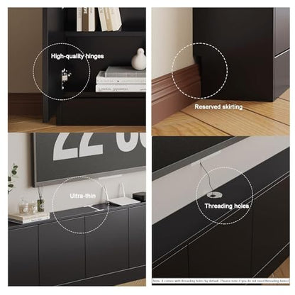 Black TV Stand Narrow Wooden TV Cabinet Storage Console Table with Adjustable Shelf Free-Standing Media Console for Living Room Practical(120 cm) - size: 120 cm