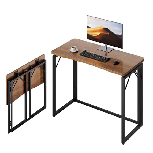 JOYMOOP 31.5" Brown Folding Desk, No Assembly, Wooden Top, Large Size | Foldable Desk for Work, Study, Craft | Lightweight & Portable Foldable Table | Small Desk Easy to Storage | Hold 150 lbs - color: Brown, size: 31.5" Width