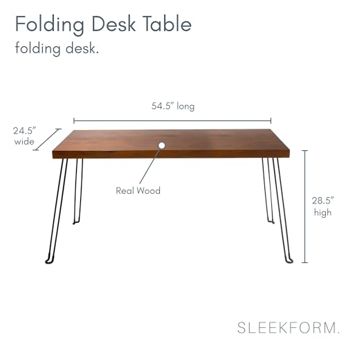 Folding Desk, 55 x 25 Inch, Lightweight Space Saving Design | Portable Computer Desk with Collapsible Hairpin Legs - color: Walnut, size: 55 x 25