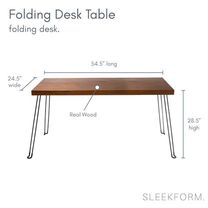 Folding Desk, 55 x 25 Inch, Lightweight Space Saving Design | Portable Computer Desk with Collapsible Hairpin Legs - color: Walnut, size: 55 x 25