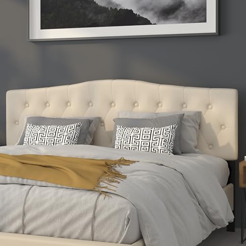 EMMA + OLIVER Tufted Upholstered King Size Headboard in Beige Fabric - color: Beige, size: King