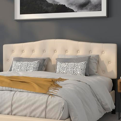 Emma + Oliver Beige King Tufted Headboard | Adjustable Bed Rail Slots, Fabric Upholstered - color: Beige, size: King