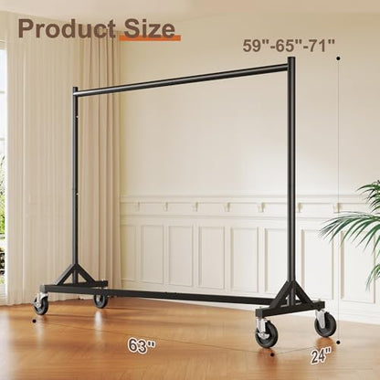 HOKEEPER Z Base Clothes Rack Hold 500LBS Height Adjustable Black | Portable Z Rack, Commercial Heavy Duty Clothing Rack Rolling Garment Rack 24"D*63"W*71"H, Easy to Assemble, 5 Years Service - color: Black