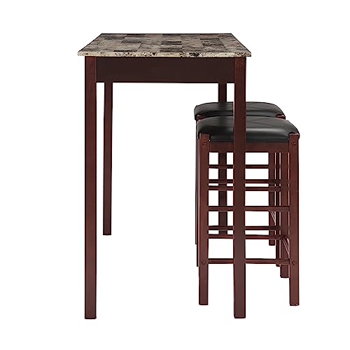 Linon Brown 3-Piece Table Faux Marble Tavern Set, 42" w x 22.25" d x 36" h - color: Brown