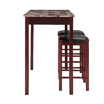 Linon Brown 3-Piece Table Faux Marble Tavern Set, 42" w x 22.25" d x 36" h - color: Brown