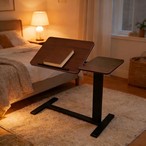 KEIKI Height Adjustable Rolling Laptop Desk, Portable Mobile Standing Workstation with Tiltable Top for Home Office & Classroom, Brown - color: Brown
