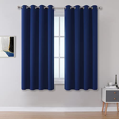 Navy Blue Blackout Curtains 54 Inch Length for Bedroom Thermal Insulated Blue Solid Window Drapes with Grommet Curtains Panels for Living Room Boys Kids Room 52 x 54 Inches Long - color: Navy Blue, size: 52"W x 54"L (Pack of 2)