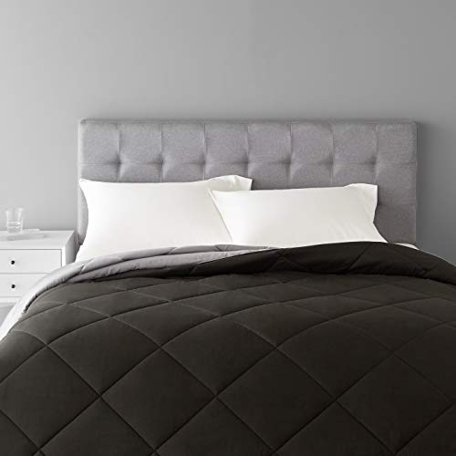 Amazon Basics Reversible Lightweight Microfiber All Season Comforter Blanket, King, Black/Grey - color: Black / Grey, size: King