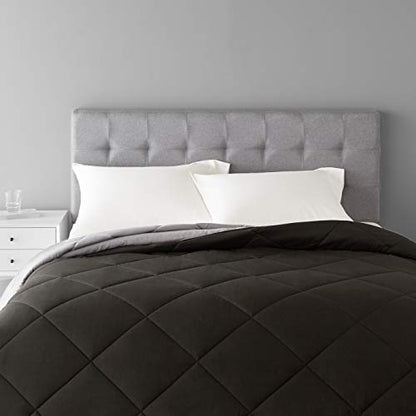 Amazon Basics Reversible Lightweight Microfiber All Season Comforter Blanket, King, Black/Grey - color: Black / Grey, size: King