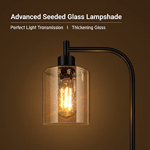 Modern Floor Lamp with Seeded Glass Shade, 65 Inches Tall, Energy Efficient, LED Bulb Included, Easy Assembly and Use - color: Clear